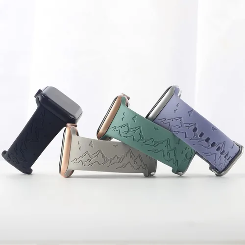 Vista 7 de Mountain Range - Correa de silicona grabada compatible con Apple Watch 38 40 1.614 in 42 44 45 46 1.929 in para mujeres y hombres, correa