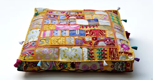 Vista 37 de CRAFT KALA Craft Kala - Funda de puf tradicional con diseño bordado indio, diseño de retazos, estilo otomano, para sala de estar