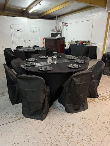 Vista 5 de Paquete de 4 manteles redondos de elastano negro de 72 pulgadas, fundas de mesa de elastano de 6 pies, mantel redondo ajustado color negro, mantel