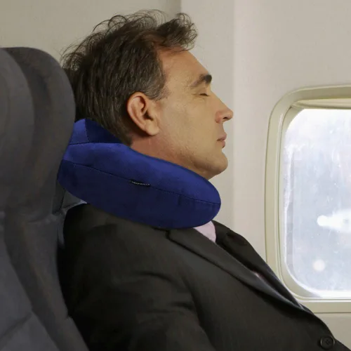 Vista 6 de urophylla Almohada inflable de viaje para avión, almohada inflable de terciopelo suave para el cuello de viaje para aviones, tren, automóvil, hogar