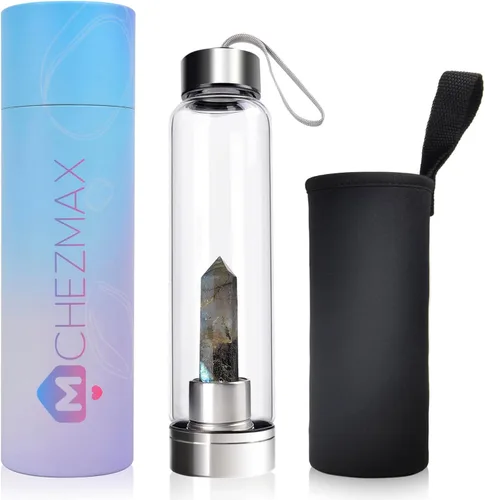 Vista 12 de ChezMax Botella de agua en cristal con centro de cristal natural intercambiable