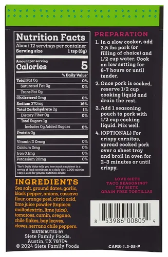 Vista 2 de Siete Condimento - Carnitas Paleo, sin conservantes, aprobado por Whole 30 (paquete de 1)