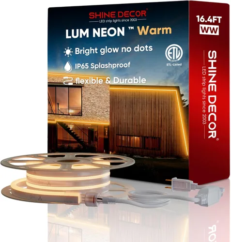 Vista 2 de Shine Decor Productos del paquete de clip de montaje con 2500K Warm 16.4ft LED Neon Rope Lights Kit