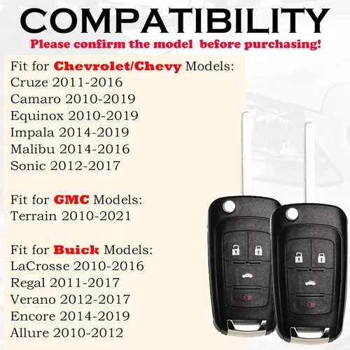 Vista 2 de SUPALAND Llavero de Reemplazo con Solapas Compatible con Chevy Cruze Equinox Camaro Impala 2010 2011 2012 2013 2014 2015 2016 2017 2018 2019 Malibu