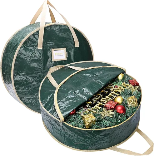 Vista 11 de BALEINE Contenedor de almacenamiento de corona, paquete de 2 bolsas de almacenamiento de corona de Navidad con material de polietileno resistente a