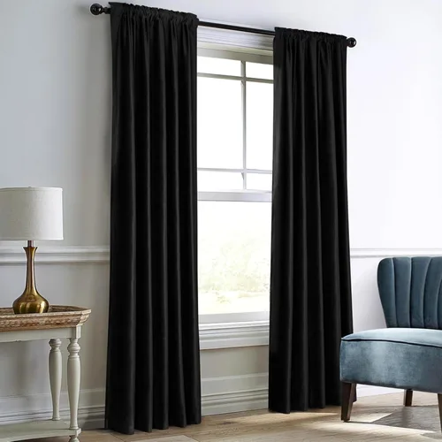 Vista 8 de Dreaming Casa Cortinas de Terciopelo Negro Oscurecedoras para Sala de Estar con Aislamiento Térmico Bolsillo para Varilla Pestaña Trasera Cortina