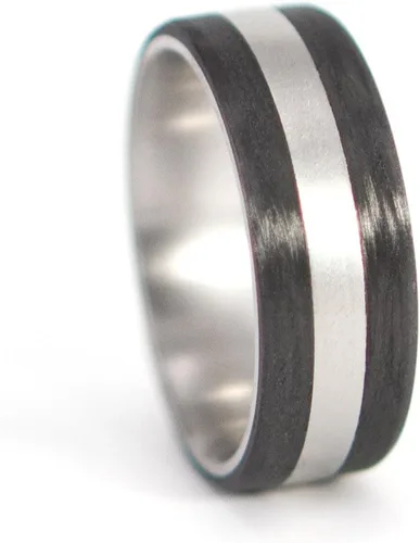 Vista 6 de Set of two titanium and carbon fiber wedding bands. Modern and unique black ring. Water resistant and hypoallergenic. (00307_4N7N)