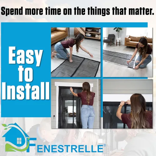 Vista 7 de Puerta magnética de malla de fibra de vidrio resistente de Fenestrelle, con cierre magnético autoajustable, manos libres, con moldura negra – Se