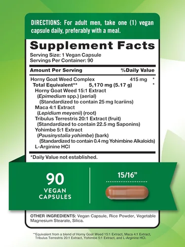 Vista 2 de Nature's Truth Horny Goat Weed Complex 90 cápsulas con raíz de maca Suplemento de hierbas vegano, sin OMG y sin gluten