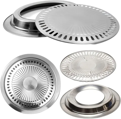 Vista 5 de Saim Sartén coreana para barbacoa, de acero inoxidable, antiadherente, sin humo, estufa redonda de estilo coreano para interior y exterior, camping