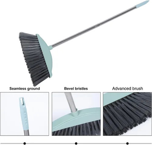 Vista 2 de Escoba de mango largo para limpieza del hogar, mango de metal para polvo y basura para niño y niña para aprender a limpiar, almacenamiento