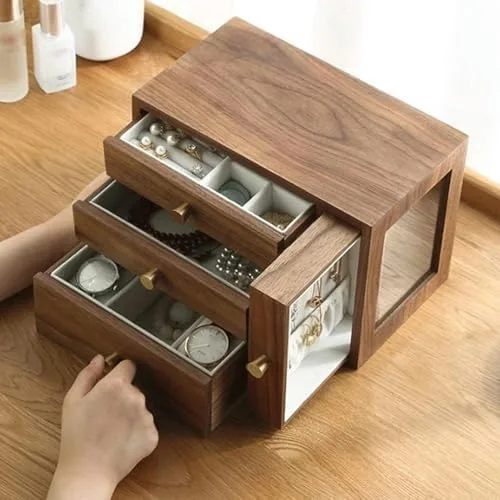 Vista 4 de Elegant Wooden Jewelry Box for Women - Large 2-in-1 Organizer & Storage Case with Multiple Compartments - Stylish Gift for Her - Premium Jewelry