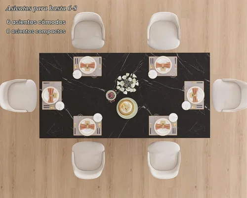 Vista 5 de HSH Mesa de comedor de mármol sintético negro, mesa de comedor moderna de 63 pulgadas para 6 personas, mesa de cocina rectangular de granja
