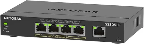 Vista 9 de NETGEAR Switch de 5 puertos PoE Gigabit Ethernet Easy Smart Managed Essentials Switch (GS305EP) – con 4 x PoE+ @ 63W, montaje de escritorio o pared
