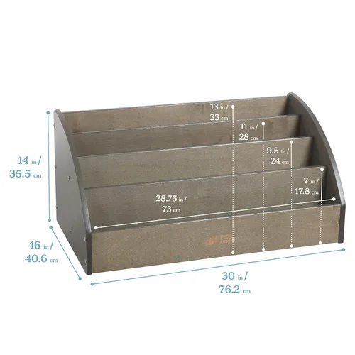 Vista 2 de ECR4Kids Exhibición de libros de madera para niños pequeños, estantería para principiantes, gris lavado