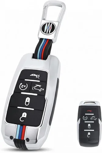 Vista 12 de para Dodge Ram 1500 Funda y Carcasa para Llavero de Metal Soporte de Llave Inteligente Protector, Fibra de carbono, 4 botones, Moderno