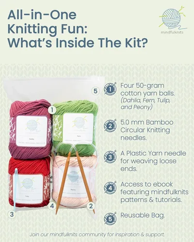 Vista 7 de mindfulknits - Kit de tejido de toalla para principiantes - Incluye hilo de tejer 100% algodón + agujas de tejer circulares y aguja de hilo
