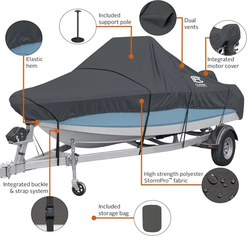 Vista 4 de Classic Accessories StormPro - Cubierta de barco para consola central de alta resistencia, se adapta a barcos de 14 a 16 pies de largo x 90 pulgadas