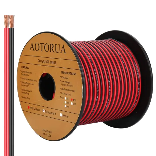 Cable eléctrico de 100 pies 20 AWG, calibre 20/2, cobre libre de oxígeno, 12 V/24 V CC, cable de extensión de audio para automóvil, cable de