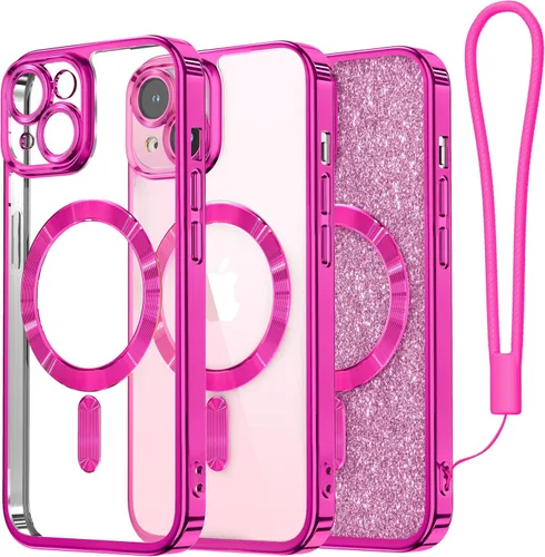 Vista 22 de Meifigno Funda diseñada para iPhone 16 de 6.1 pulgadas, [tarjeta con purpurina y correa de muñeca] [compatible con MagSafe] Protección completa