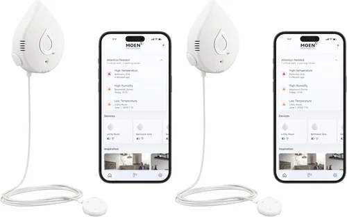 Vista 15 de Moen Flo Detector de fugas de agua inteligente, alarma de sensor de goteo o inundación para el hogar, 1 paquete, blanco, 920-004