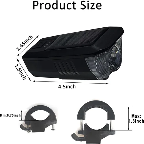 Vista 2 de Ultra Bright Bike Light, IPX4 Water Resistant Bicycle Headlight, USB Rechargeable, 3 Light Modes, Solar Powered LED Bicycle Lights Front for Kid