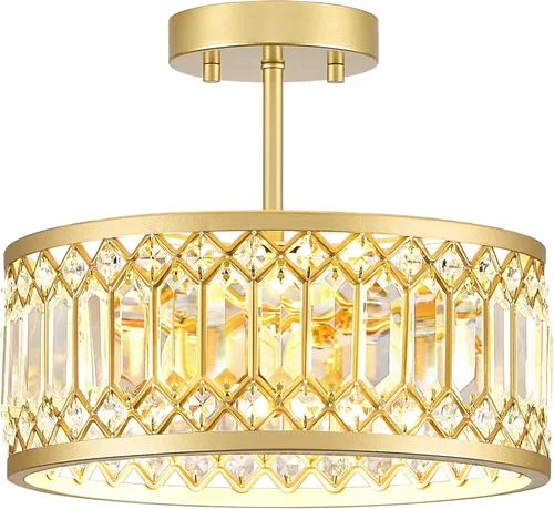 Vista 13 de YURNYQ Lámpara de Techo de Cristal, Moderna Lámpara de Techo Semi Empotrada, Luminarias de Techo Cromadas para Pasillo, Cocina, Entrada, Dormitorio