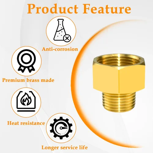 Vista 3 de Adaptador de montaje de tubería de latón 1/2 "NPT macho a 3/4 "NPT conector reductor hembra, 2 piezas