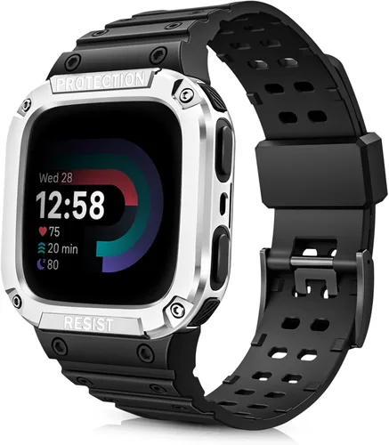 Vista 10 de Bandas Fintie con Estuche Compatible con Fitbit Versa 4/3/2/1/Versa Lite/Fitbit Sense 2/Sense, Estuche Protector con Correa Banda Deportiva Negro