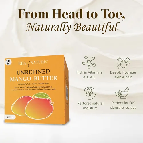 Vista 2 de era of nature Bloque de mantequilla de mango crudo orgánico sin refinar a granel, hidratante para la piel, uso solo o en mantecas corporales