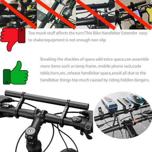 Vista 3 de Extensor de manillar de bicicleta, extensor de manillar de bicicleta con soporte de abrazadera de montaje doble, para soportes de bicicleta, barras