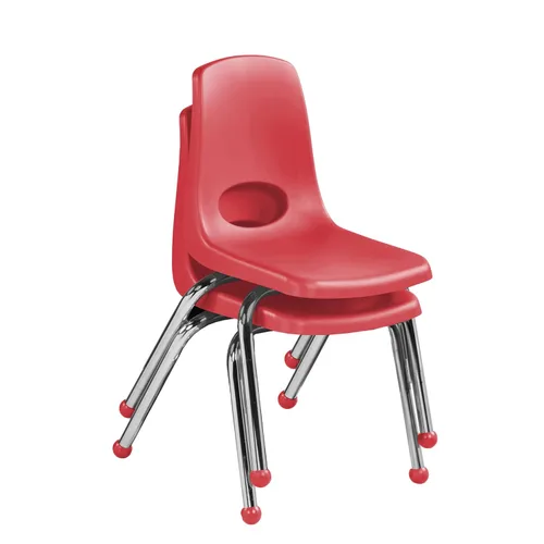 Vista 4 de FDP 15412-RD - Silla escolar apilable de 14 pulgadas, asiento apilable para estudiantes con patas de acero cromado y deslizadores de bola