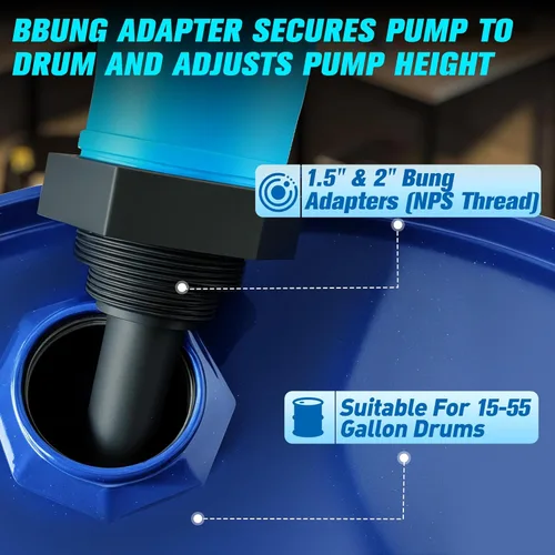 Vista 3 de Bomba de barril de acción de palanca, bomba de tambor de 55 galones, para combustibles, productos químicos, líquidos corrosivos, líquidos a base