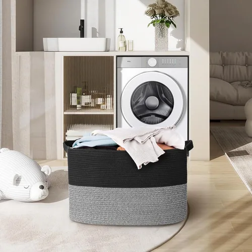 Vista 6 de MEGASKET Cestas de almacenamiento extra grandes, cestas negras de 22 x 17 x 12 pulgadas para organizar, cesta tejida rectangular para mantas