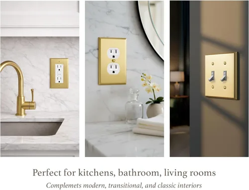 Vista 6 de Rio Salto BRASS Deco Collection - Placa de pared ciega de metal dorado de tamaño estándar, cubierta de salida resistente a la corrosión