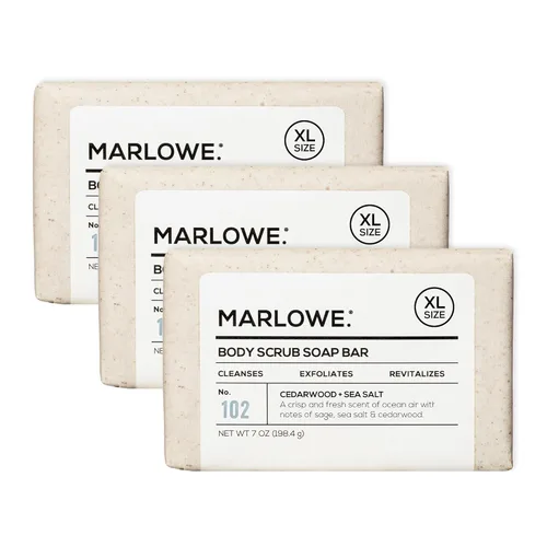 Vista 18 de MARLOWE. Jabón exfoliante corporal No. 102, 7 onzas, madera de cedro y sal marina, barra de jabón exfoliante con manteca de karité, aceite de oliva