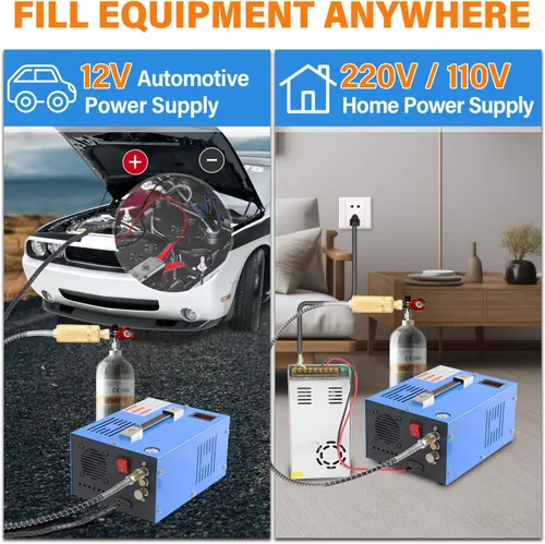 Vista 4 de NIHAO Compresor de aire PCP de 4500 psi, sin aceite de agua de 30 MPa, 12 V CC/110 V CA, compresor portátil para paintball, rifles de aire PCP