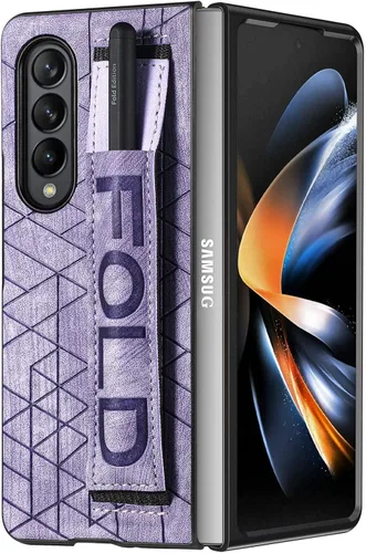 Vista 9 de Asuwish Funda de cuero para Samsung Galaxy Z Fold 4 5G 2022 y accesorios para celulares, funda de cuero con soporte para S Pen Ranura Correa de Azul