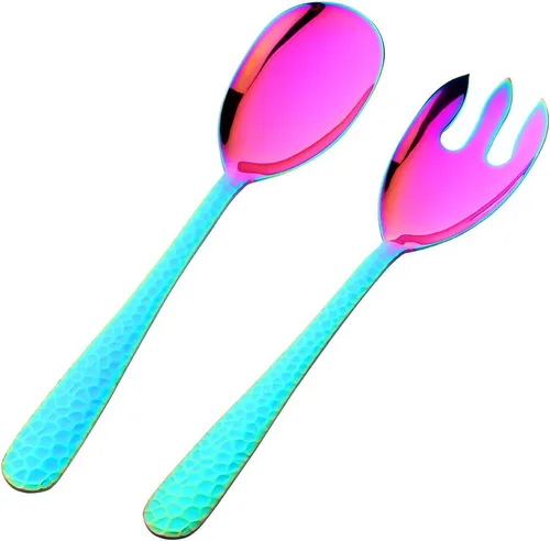 Vista 13 de Juego de cuchara y tenedor de ensalada, servidor de ensalada de acero inoxidable de 12 pulgadas, utensilios de servir rojo mágico, paquete de 2
