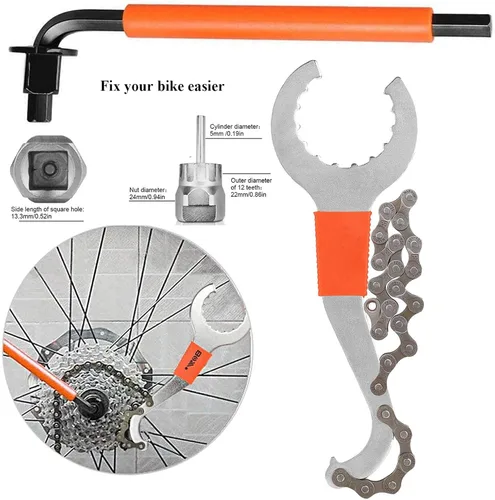 Vista 5 de ATGRS - Juego de 8 herramientas para bicicleta, herramienta de extracción de casete de bicicleta múltiple 3 en 1 con látigo de cadena y llave
