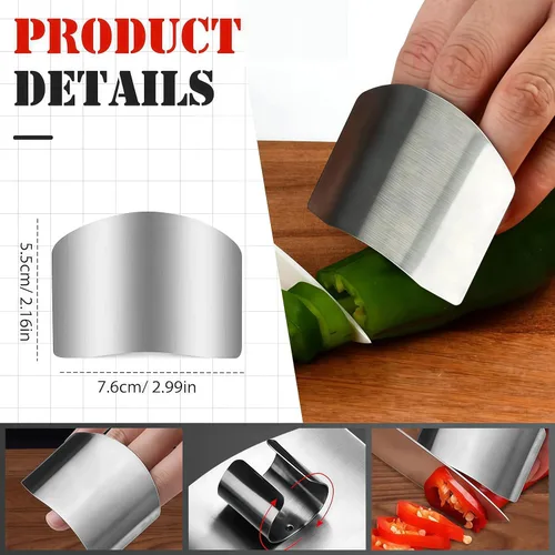 Vista 3 de Protector de dedos de acero inoxidable, ajuste universal, protector de dedos ajustable para cortar alimentos, herramienta de corte premium