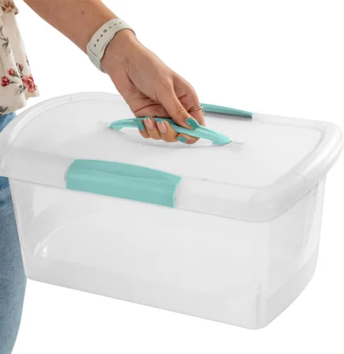 Vista 7 de Sterilite Paquete de 6 contenedores de almacenamiento apilables con tapa de pestillo, tamaño mediano, transparente