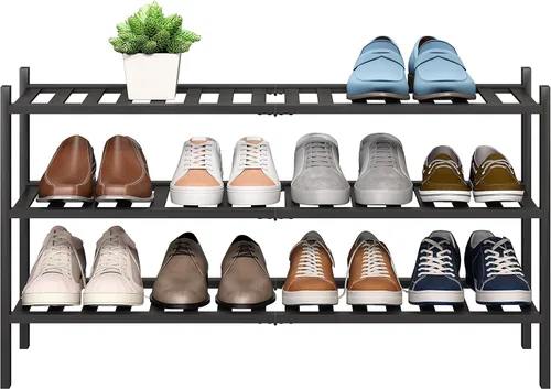 Vista 22 de BMOSU - Estantería de zapatos de bambú extendida de 3 niveles, organizador de almacenamiento premium apilable para pasillo, armario, sala de estar