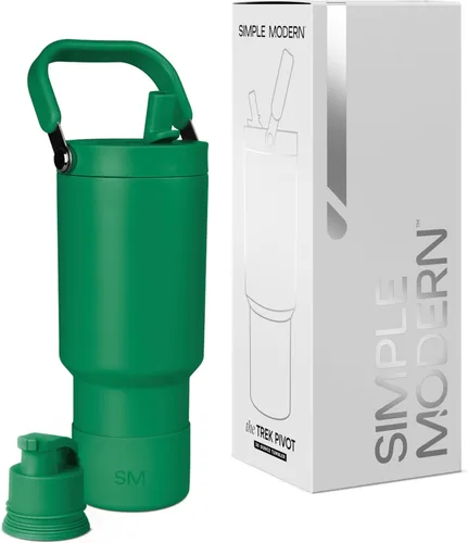 Vista 41 de Simple Modern Trek Pivot Vaso con pajita abatible de 30 oz con asa Botella de agua y protector Tapas intercambiables de pajita y para beber