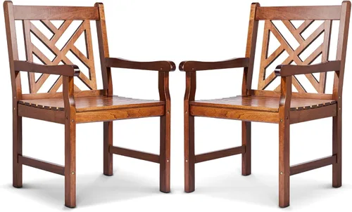 Vista 8 de VINGLI Sillas de comedor al aire libre, sillas de patio de madera resistente de 330 libras con respaldo cómodo, sillas de comedor de madera maciza