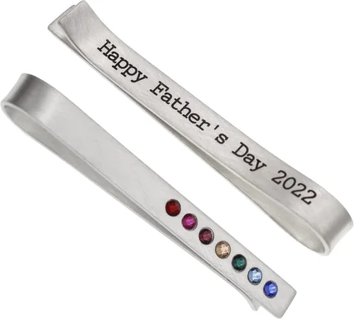 Vista 2 de Personalized Tie Bar Tie Clip with Birthstones Father's Day For Gift for Dad or Grandpa Sterling Silver