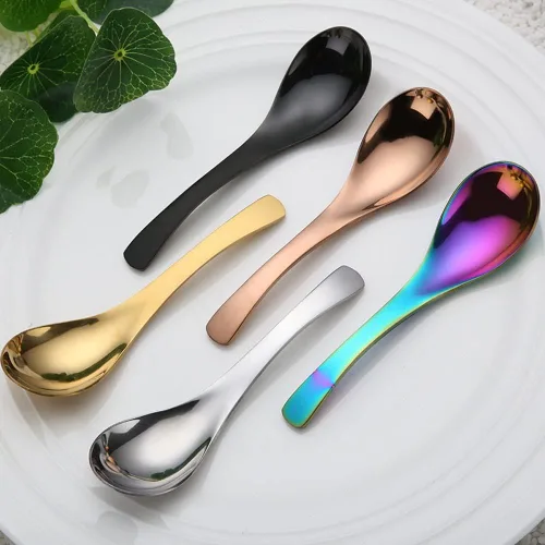 Vista 7 de 5 cucharas de sopa cuchara de acero inoxidable cucharas de acabado de espejo cucharas de cocina para servir postre cuchara de café cucharas