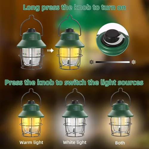 Vista 4 de JINIU Linterna LED recargable para campamento, mini linterna impermeable retro portátil, 1000 lm, 3 modos de luz (2700-6500 K) brillo de atenuación