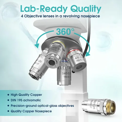 Vista 3 de Microscopios monoculares compuestos de laboratorio con temperatura constante, microscopio de doble visión para adultos estudiantes con aumento