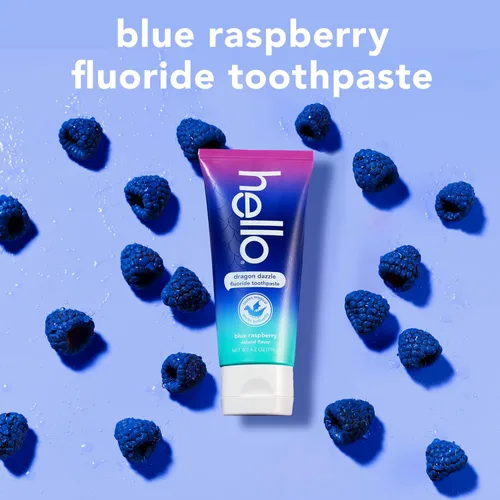 Vista 3 de Hello Dragon Dazzle Blue Raspberry Kids Pasta de dientes con flúor, a partir de 2 años, sin edulcorantes artificiales, sin SLS, sin gluten, vegano